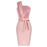 Shiny One-shoulder Sequined Bodycon Dress - Trendy Mix