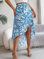 Summer Flower Ruffled Mid-length Irregular Skirt - Trendy Mix