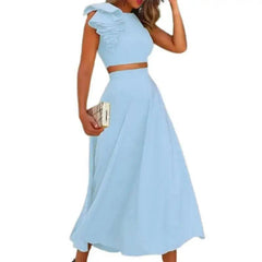 Summer Long Dress Sets Women Two Piece Set Holiday Sexy Tops And Yellow Skirt Suit Boho Off Shoulder Dress Vestido De Mujer - Trendy Mix
