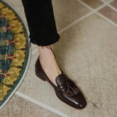 Chic Women’s Retro Tassel Low Heel Leather Footwear - Trendy Mix