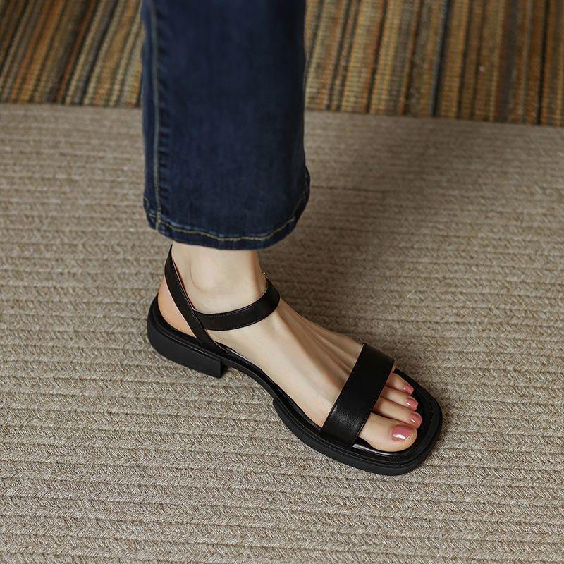 Women's Retro Leather Platform Sandals with Soft Sole and Ankle Buckle for Summer - Trendy Mix