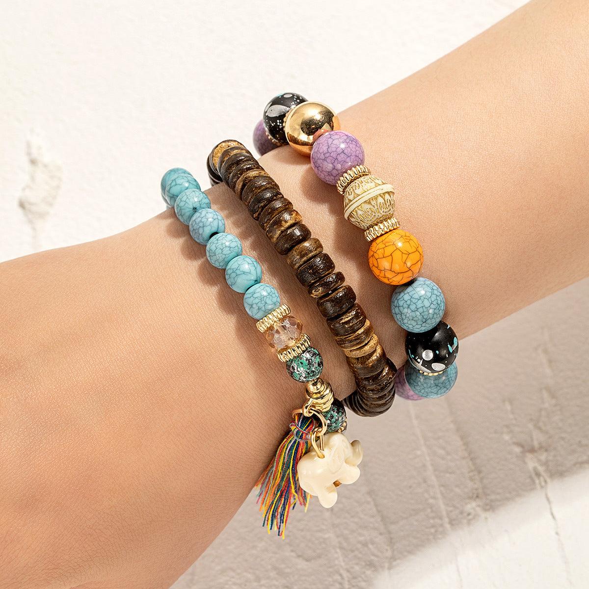 Bohemian Elephant Tassel Multi Layer Temperament Bracelet - Trendy Mix