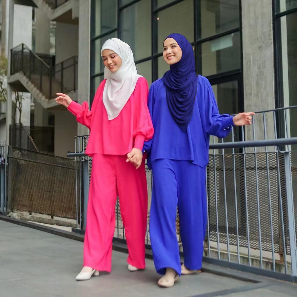 Modest Malaysian Two-Piece Lounge Set for Women - Trendy Mix