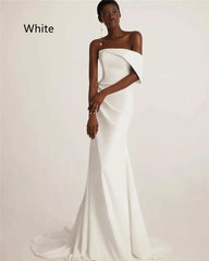 One-shoulder Stretch Satin Wedding Dress - Trendy Mix