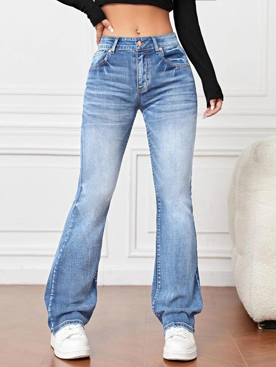 Denim High Waist Trousers - Trendy Mix