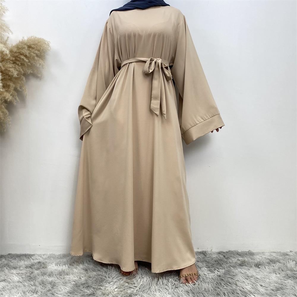 Elegant Solid Colour Muslim outfit with Lace-up Detail - Trendy Mix