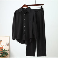 New Loose Long-sleeved Shirt Wide-leg Pants Casual Suit - Trendy Mix