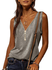 Women's V-Neck Low Cut Color Contrast Loose Sleeveless T-Shirt Tank Top - Trendy Mix