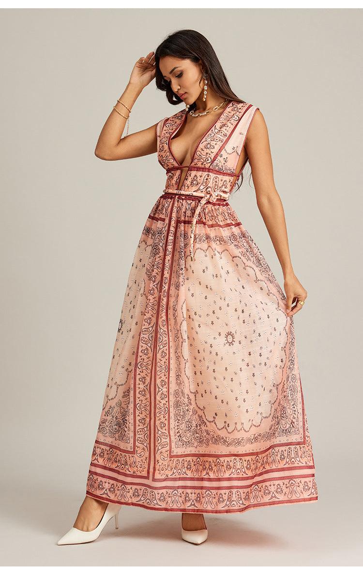 Vintage Style Printed Long Dress - Trendy Mix