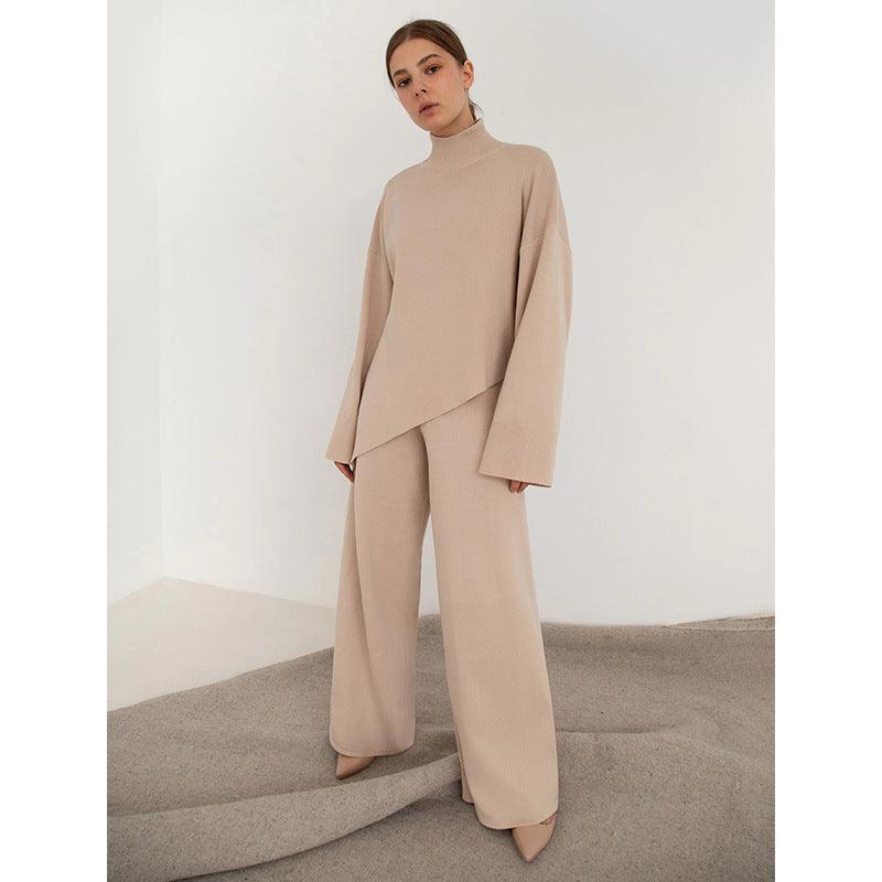 Irregular High Waist Wide Leg Sweater Pants - Trendy Mix