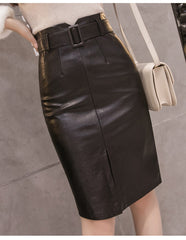 PU Leather Split A Shape Skirt