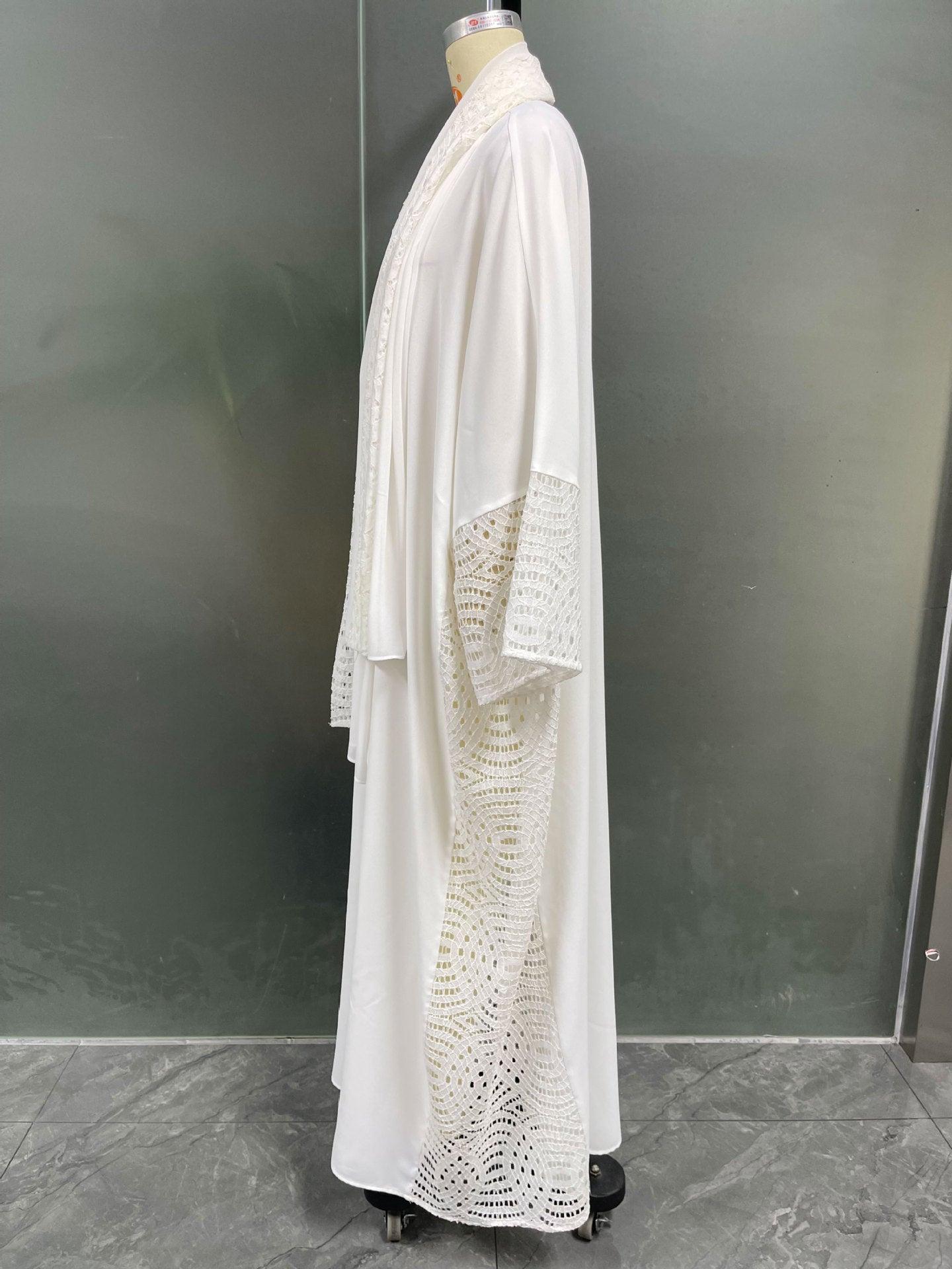 Elegant White Muslim Cardigan Robe for Women - Trendy Mix