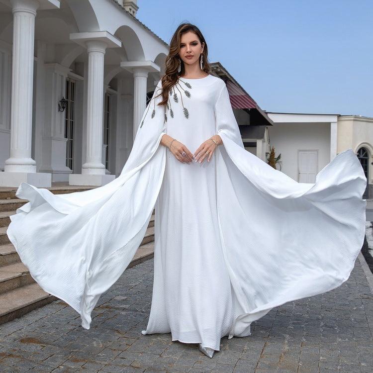 Embroidered White Abaya Robe for Women - Trendy Mix