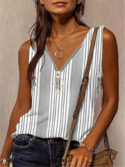 Women's V-Neck Low Cut Color Contrast Loose Sleeveless T-Shirt Tank Top - Trendy Mix