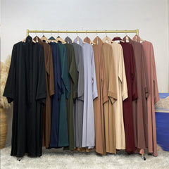 Elegant Solid Colour Muslim outfit with Lace-up Detail - Trendy Mix