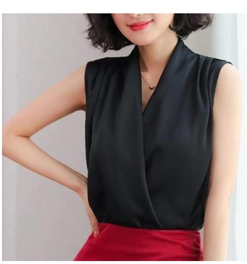 Real Shot Summer New Style Korean V-neck Satin Sleeveless Chiffon Vest Blouse Blouse Summer Dress - Trendy Mix