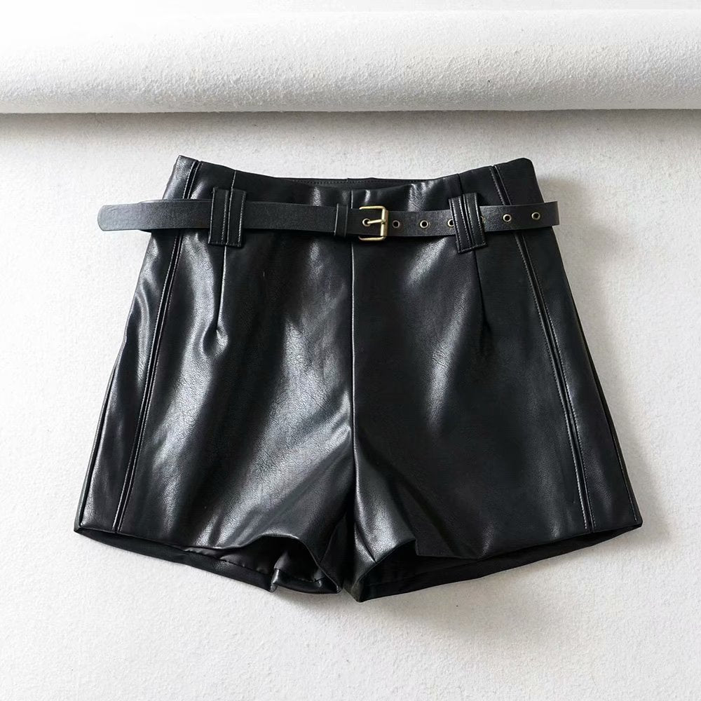 High-waist bud leather shorts