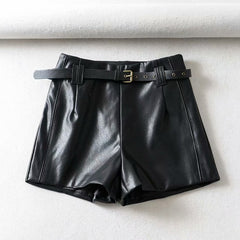 High-waist bud leather shorts