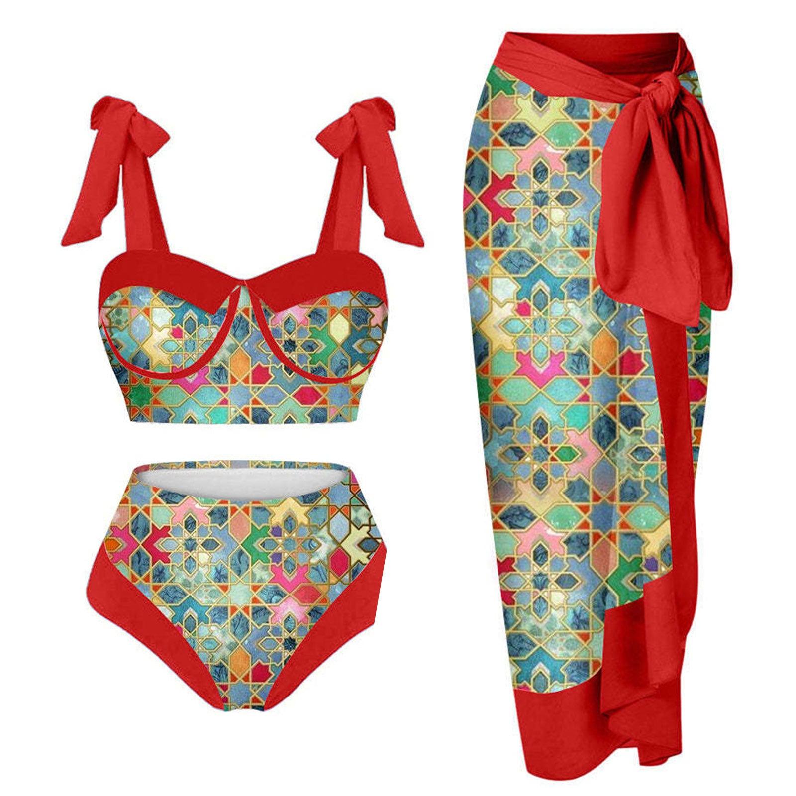 Women's Floral Print 3-Piece Swim Set - Trendy Mix