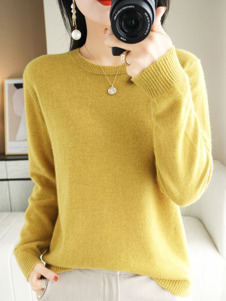 Wool Blended New Women's Loose Round Neck Solid Sweater - Trendy Mix