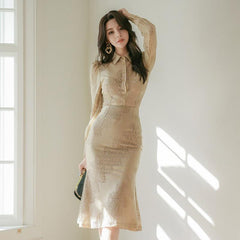 Hollow stitching lace dress - Trendy Mix