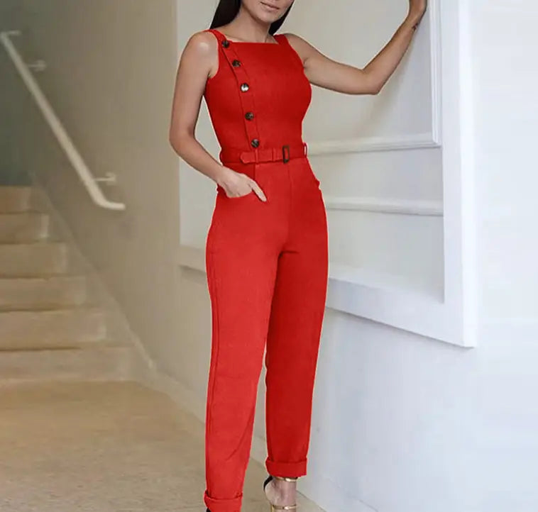 Chic Sleeveless Red Jumpsuit