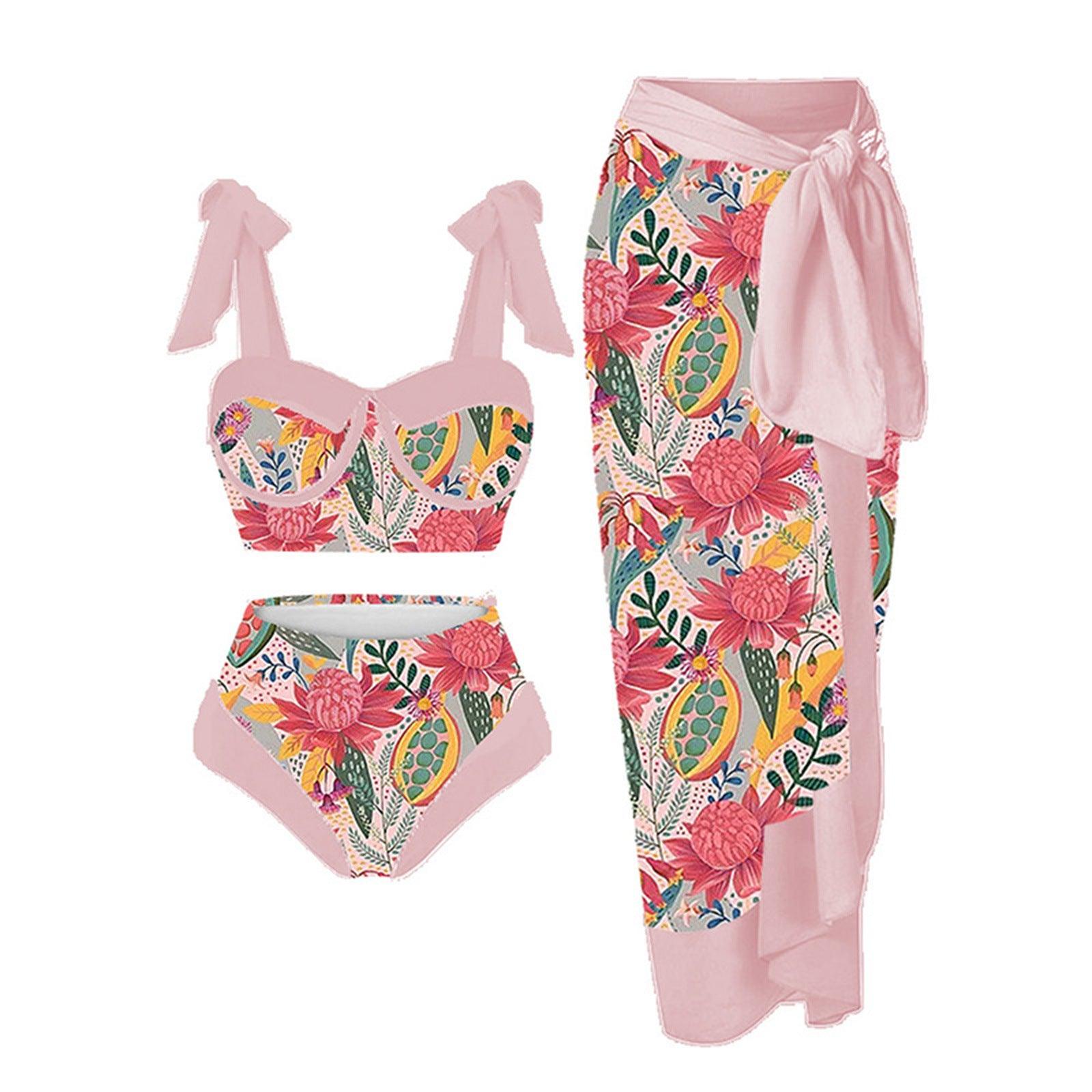 Women's Floral Print 3-Piece Swim Set - Trendy Mix