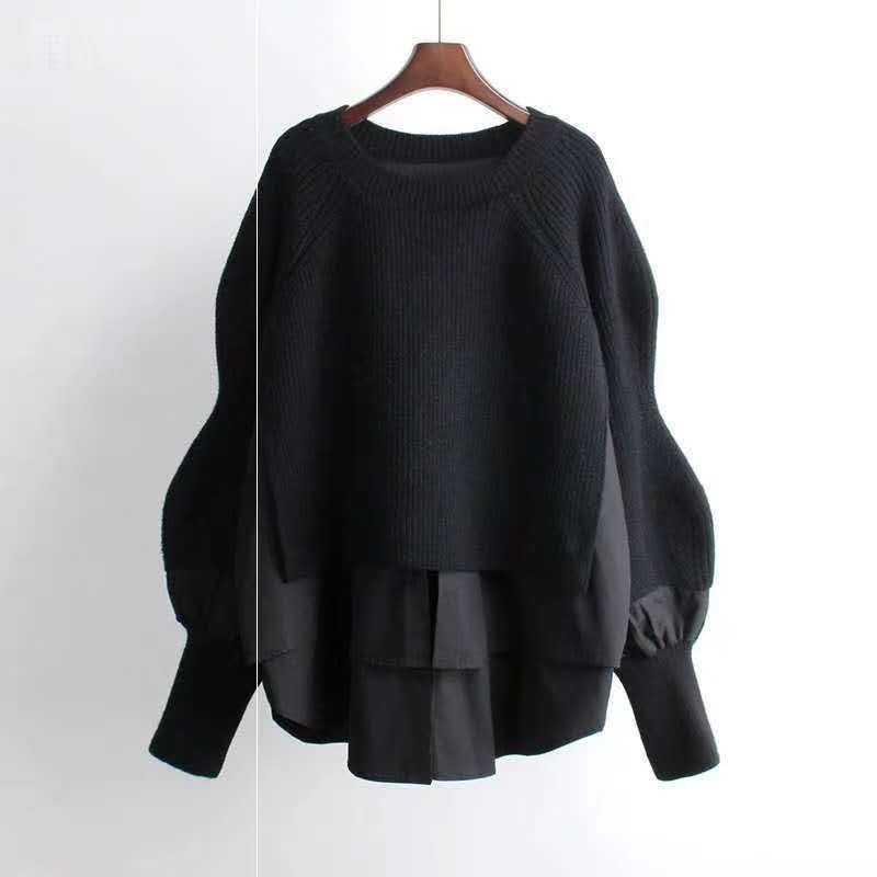 Europe Station Autumn And Winter Women Sweater Splicing Shirt Fake Two-piece Set Of Women Foreign Style Knitted Top Fashion Wholesale - Trendy Mix