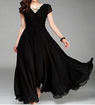 Explosion V-neck short-sleeved bohemian chiffon waist dress - Trendy Mix