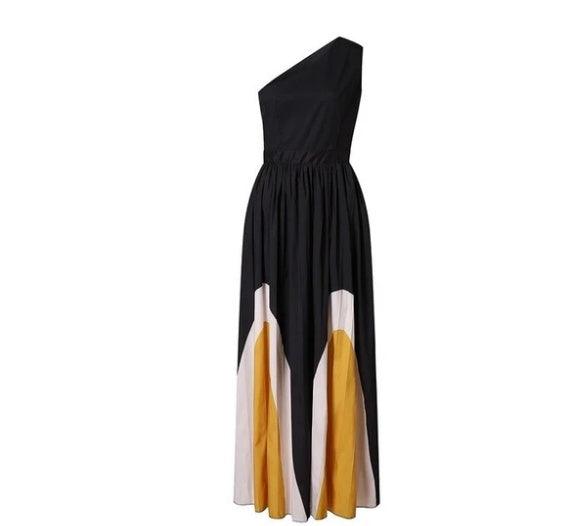 Stitching strapless contrast color long dress - Trendy Mix