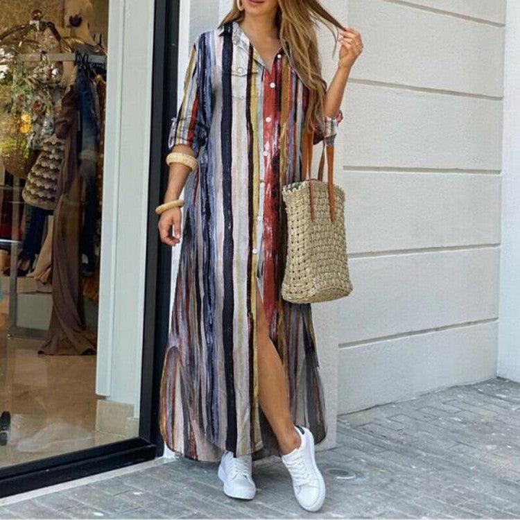 New Fashion Long Sleeve Shirt Skirt Long Dress - Trendy Mix