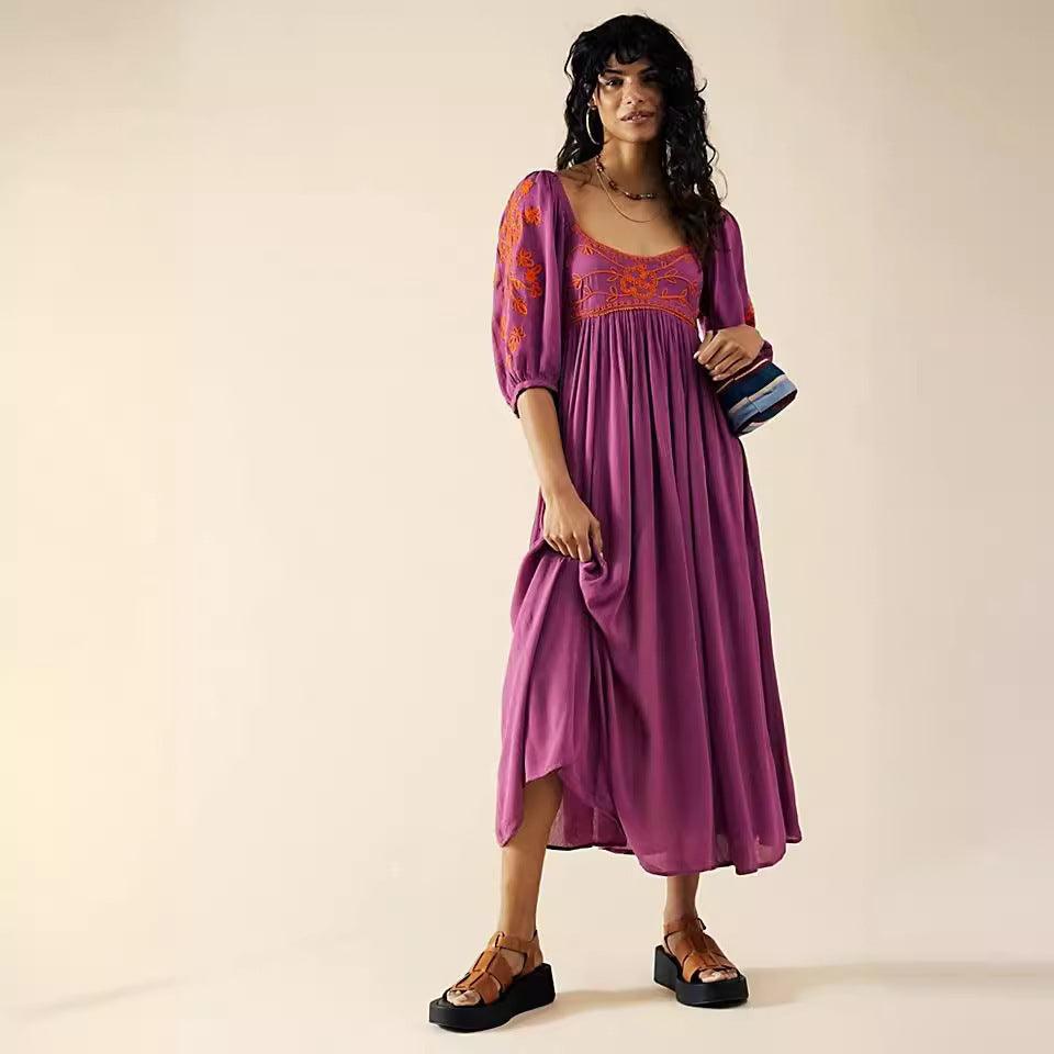 Vintage Bohemian Embroidered Dress for a Free-Spirited Vacation Style - Trendy Mix