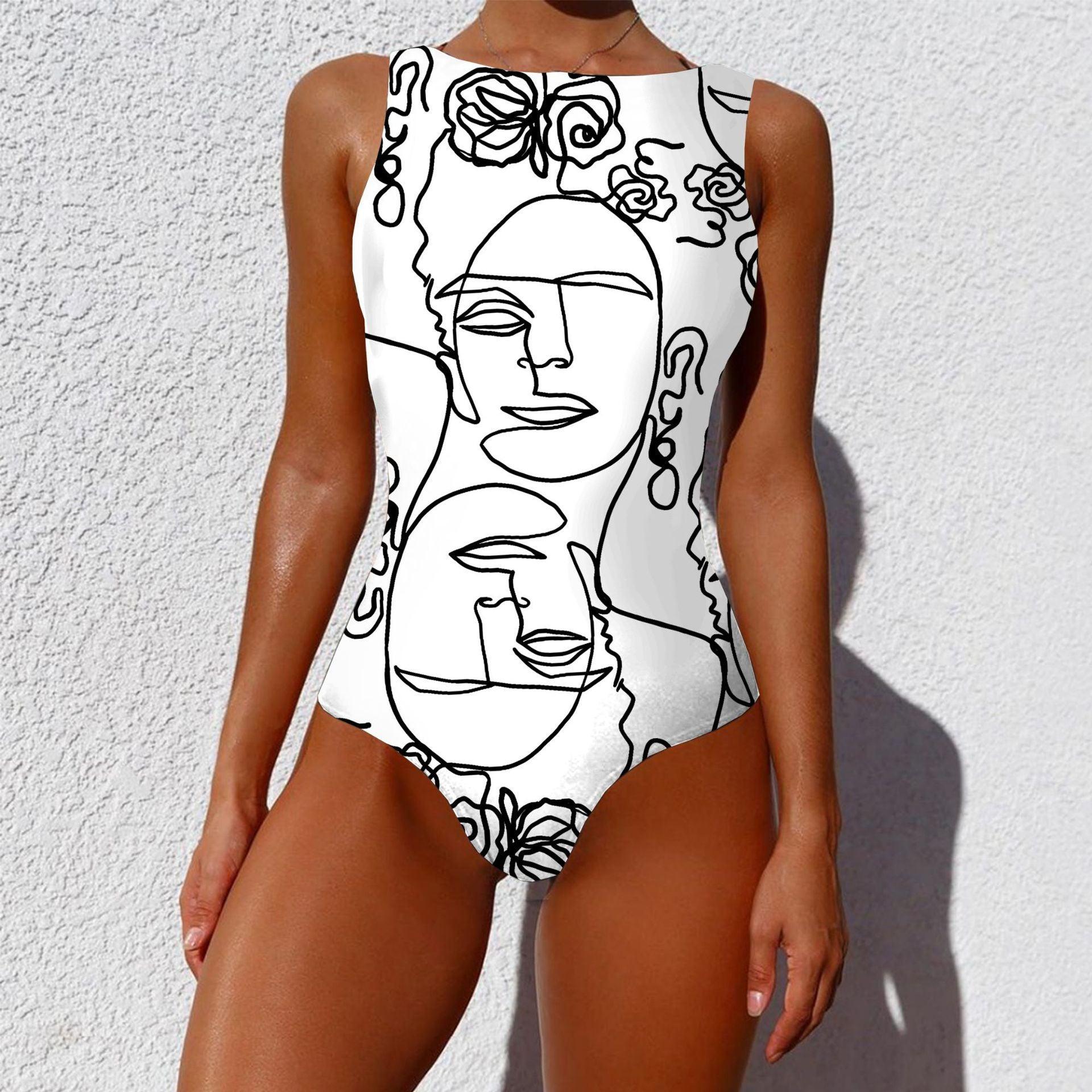 Siamese Bikini Personality Abstract Print Pass - Trendy Mix