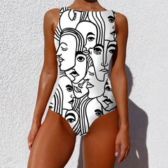 Siamese Bikini Personality Abstract Print Pass - Trendy Mix