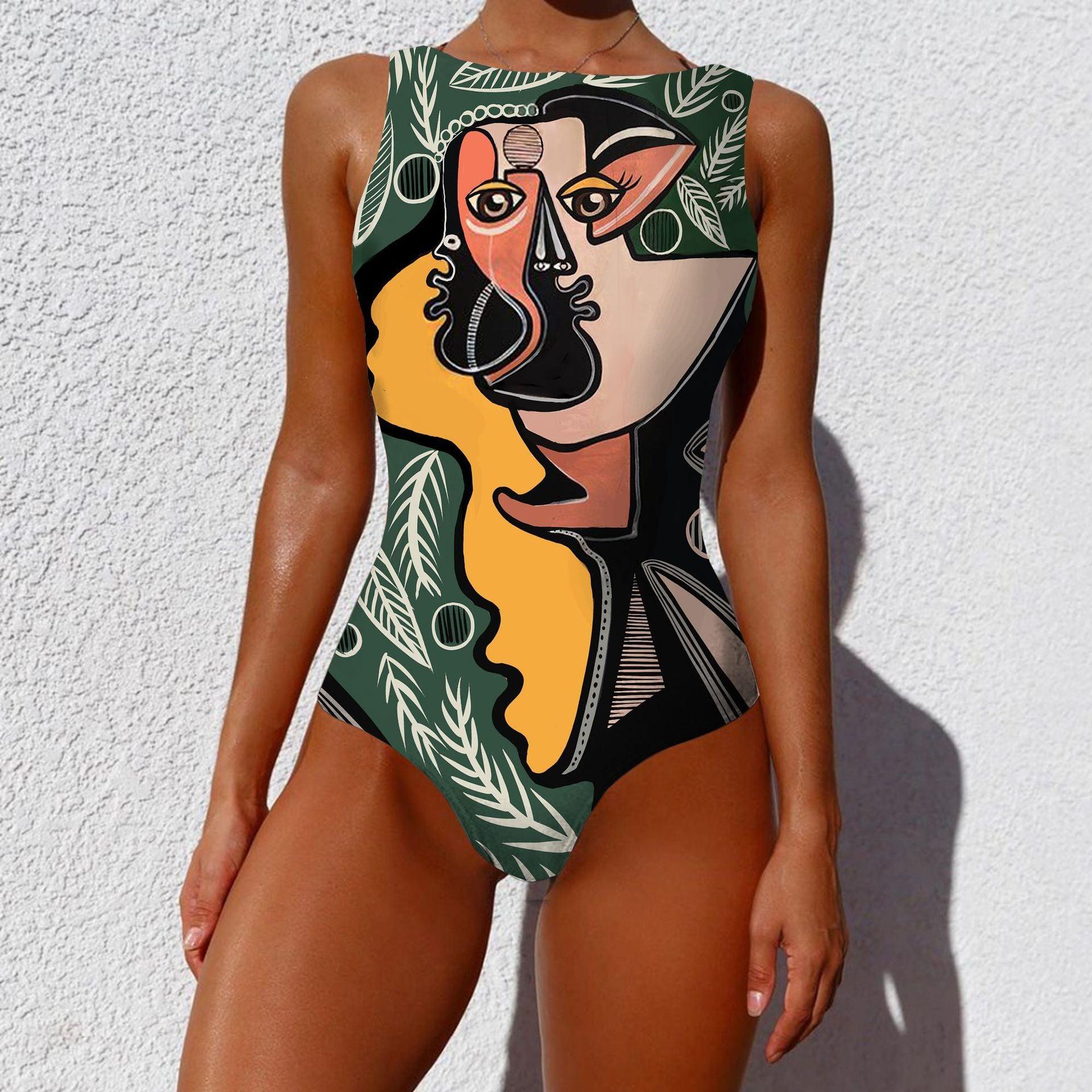 Siamese Bikini Personality Abstract Print Pass - Trendy Mix