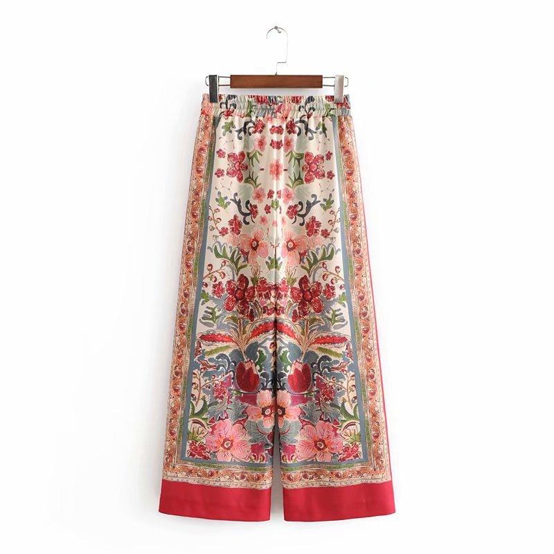 Elastic Waist Printed Culottes Holiday Loose Wide Leg Pants - Trendy Mix