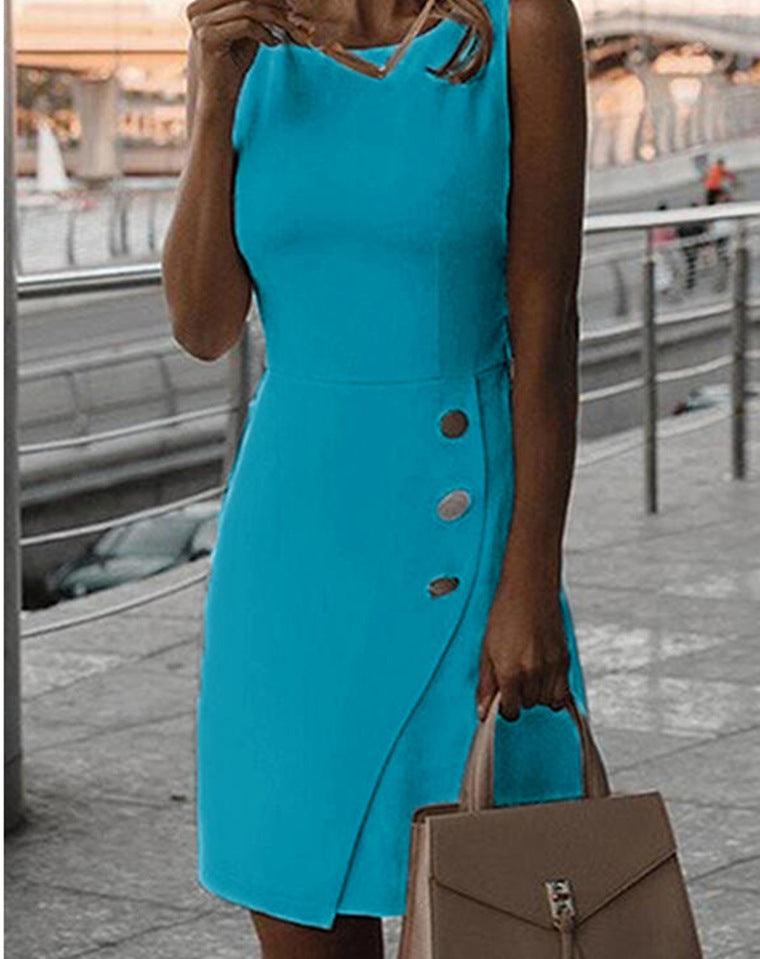 Sleeveless Solid Color Temperament Dress - Trendy Mix