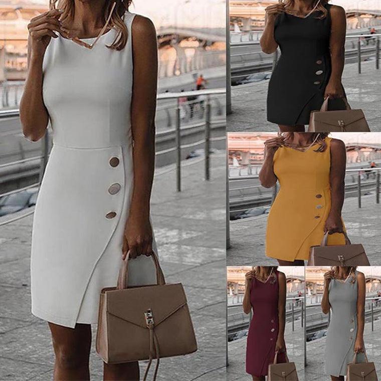 Sleeveless Solid Color Temperament Dress - Trendy Mix