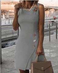 Sleeveless Solid Color Temperament Dress - Trendy Mix