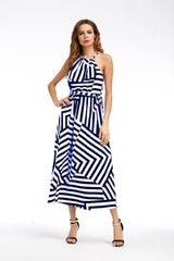 Ladies Printed Loose Dress With Suspenders And Large Swing Skirt - Trendy Mix