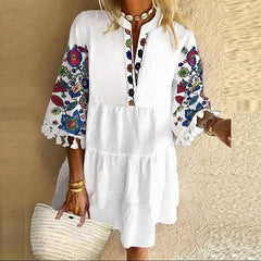 European And American Printed V-neck Short Dress - Trendy Mix