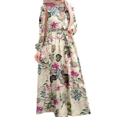 Elegant Golden Rose Women's Cotton-Linen A-Line Dress - Trendy Mix