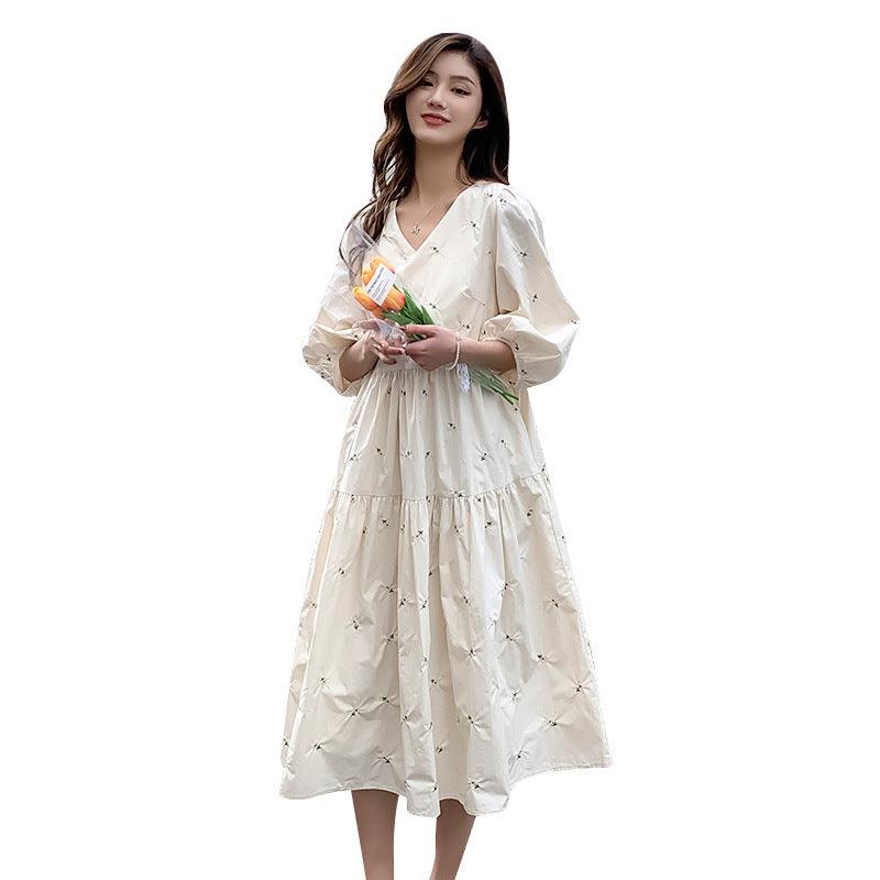 Summer New Maternity Dress Embroidered Mid-Length High Waist Maternity Dress - Trendy Mix