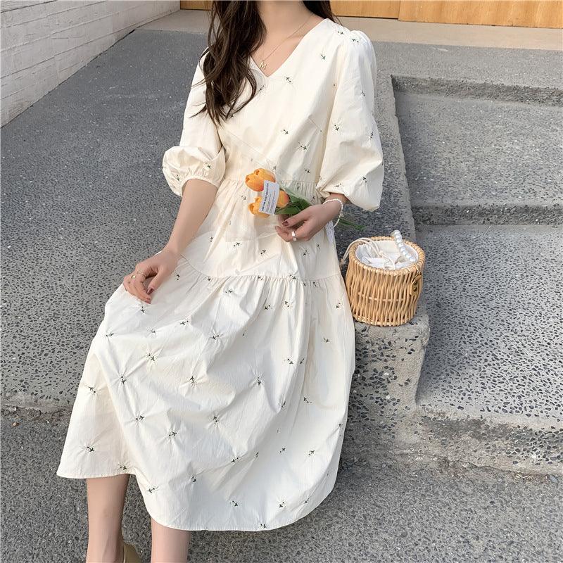 Summer New Maternity Dress Embroidered Mid-Length High Waist Maternity Dress - Trendy Mix