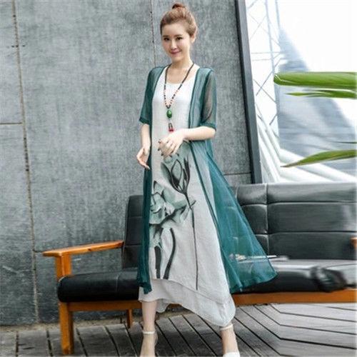 Two Piece Cotton And Linen Waist Waist Dress Female Summer New Style Ethnic Style Mid Length - Trendy Mix