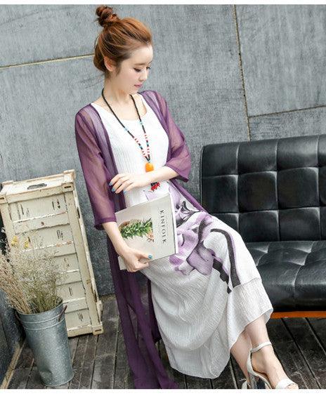 Two Piece Cotton And Linen Waist Waist Dress Female Summer New Style Ethnic Style Mid Length - Trendy Mix