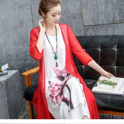 Two Piece Cotton And Linen Waist Waist Dress Female Summer New Style Ethnic Style Mid Length - Trendy Mix