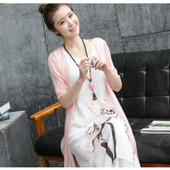 Two Piece Cotton And Linen Waist Waist Dress Female Summer New Style Ethnic Style Mid Length - Trendy Mix