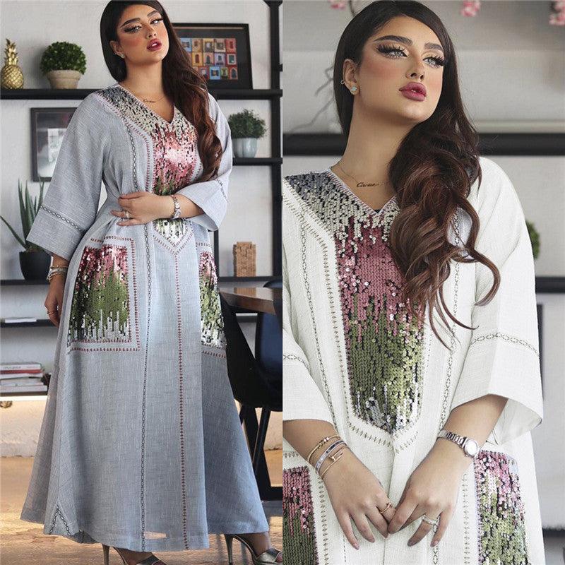 Embroidered Sequin Robe for Muslim Women - Dubai Style Beads Design - Trendy Mix