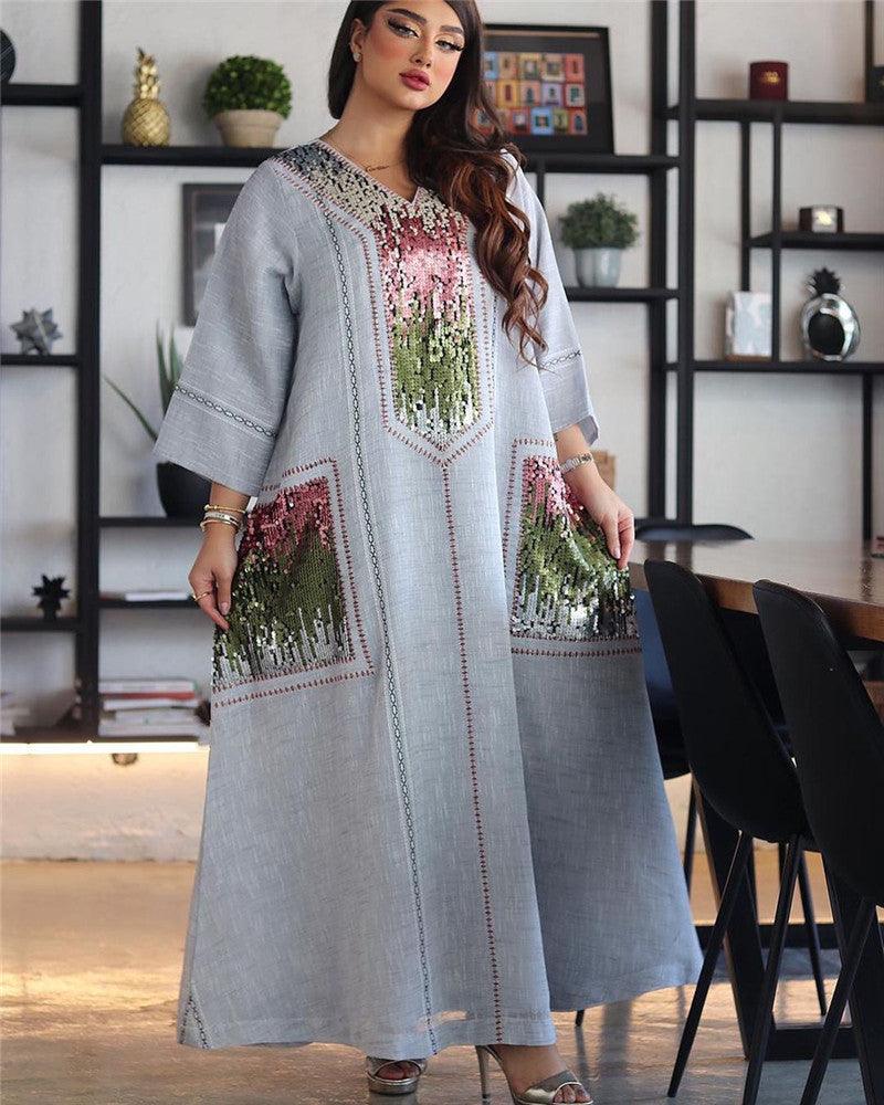 Embroidered Sequin Robe for Muslim Women - Dubai Style Beads Design - Trendy Mix